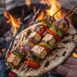 Grilled Veggie & Tofu Skewers in Charred Flatbread