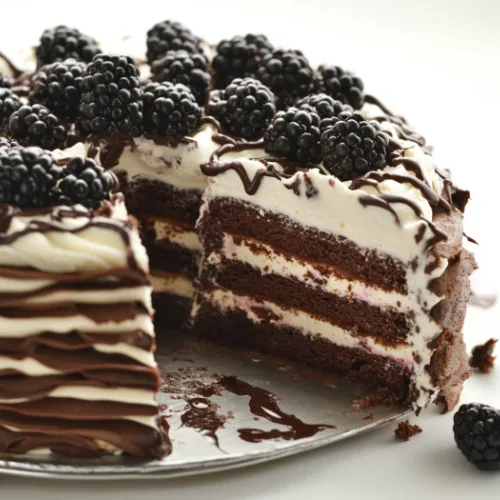 Chocolate Blackberry Mille Crêpe Cake