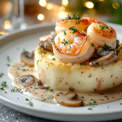 Petit Flans de Chou-Fleur aux Crevettes et Sauce Crème aux Champignons