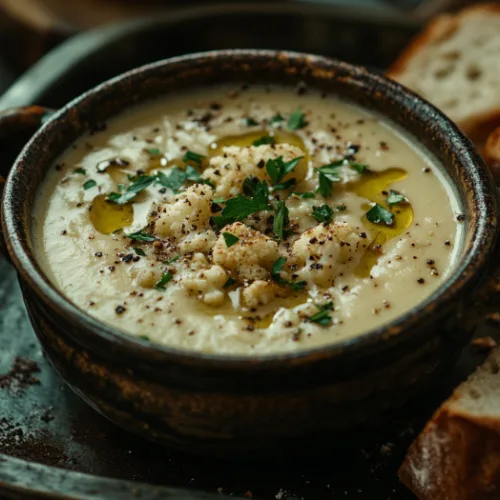 Creamy Roasted Garlic Cauliflower Soup