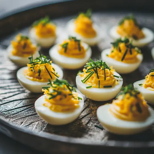 Classic Deviled Eggs with Chives and Crumb Topping