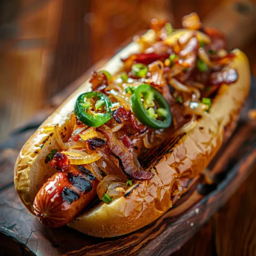 Grilled Jalapeño Bacon Onion Hot Dog