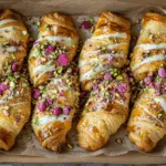 White Chocolate Dipped Croissants with Pistachio & Raspberry Dust