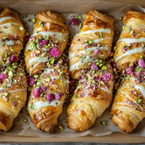 White Chocolate Dipped Croissants with Pistachio & Raspberry Dust