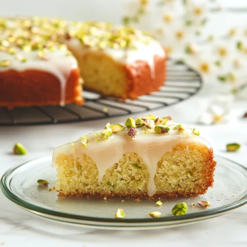 Lemon Pistachio Cake with Vanilla Glaze