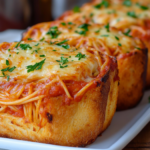 Cheesy Spaghetti Stuffed Garlic Bread 3 Cheesy Spaghetti Stuffed Garlic Bread