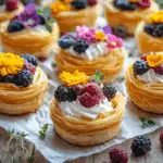Crispy Filo Flower Tarts with Whipped Cream & Fruit Toppings