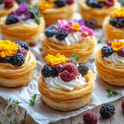 Crispy Filo Flower Tarts with Whipped Cream & Fruit Toppings