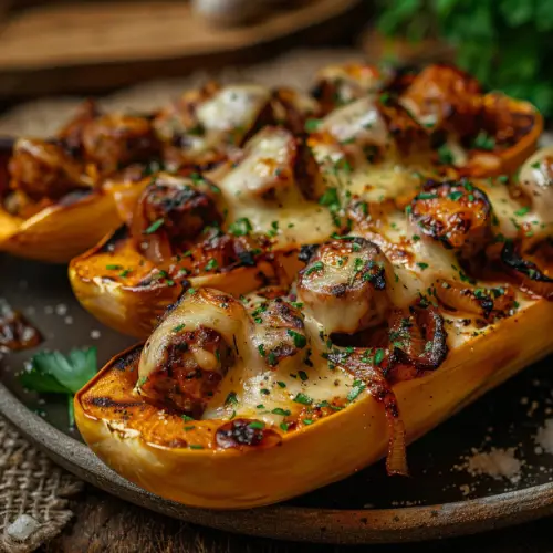 Stuffed Butternut Squash with Sausage and Cheese