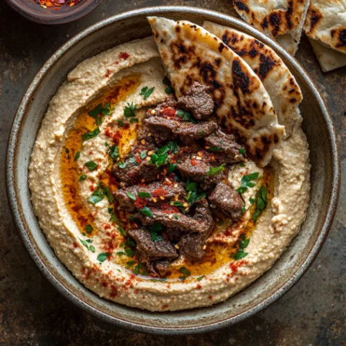 Spiced Beef with Hummus & Grilled Pita