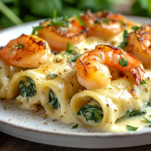 Shrimp & Spinach Stuffed Pasta Rolls