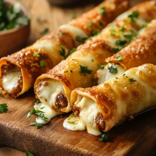 Cheesy Beef and Mozzarella Egg Rolls