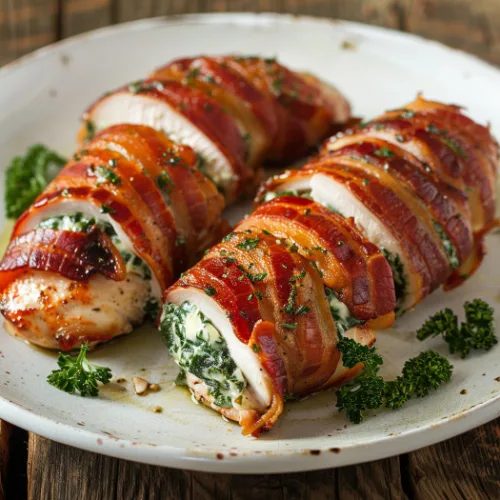 Bacon-Wrapped Stuffed Chicken with Spinach Cream Cheese