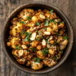 Roasted Cauliflower and Chickpeas with Harissa and Almonds