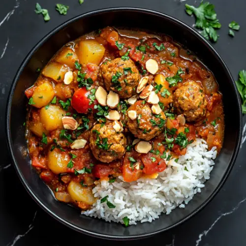 Middle Eastern Meatball Stew with Potatoes and Basmati Rice