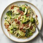 Creamy Zucchini & Broccoli Linguine with Crispy Bacon