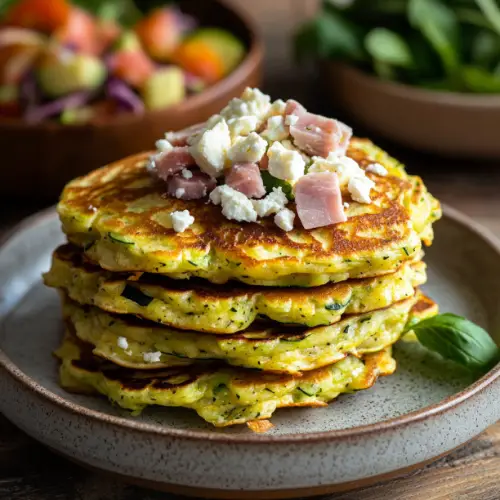 Zucchini Fritters Stuffed with Ham & Feta