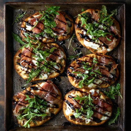 Mini Prosciutto & Arugula Flatbread Pizzas