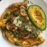 Mushroom Spinach Omelette with Sliced Avocado