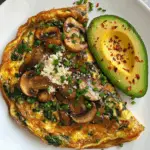 Mushroom Spinach Omelette with Sliced Avocado