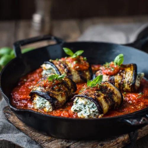 Grilled Eggplant Rollatini with Basil Ricotta & Marinara