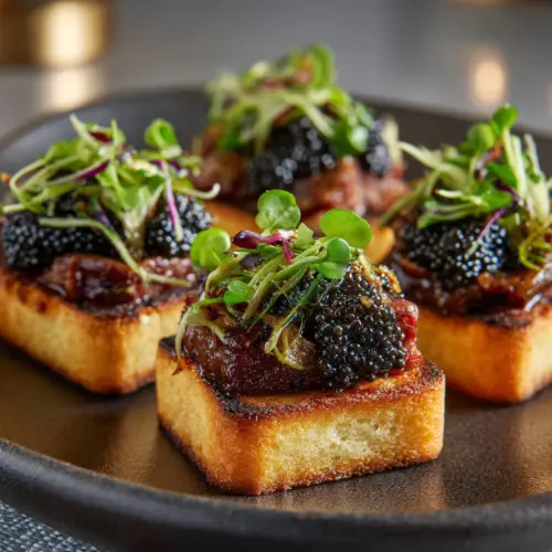 Wagyu Toast with Black Truffle Mushrooms & Caviar