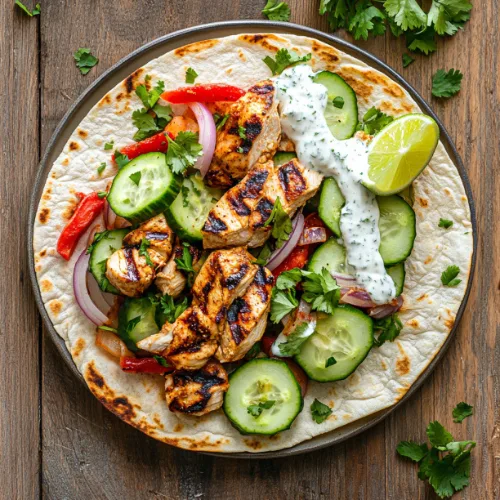 Grilled Chicken Shawarma Wraps with Garlic Yogurt Sauce