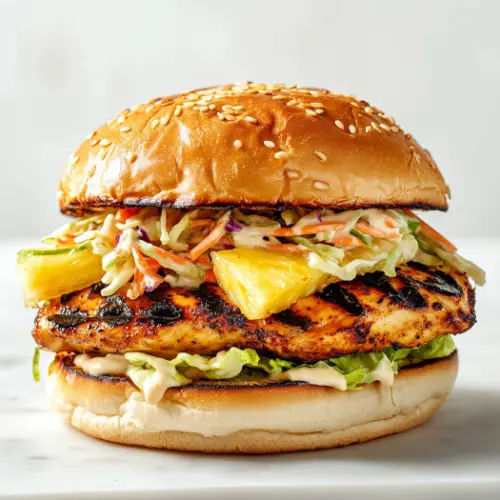 Jerk Chicken Sandwich with Coleslaw & Grilled Pineapple