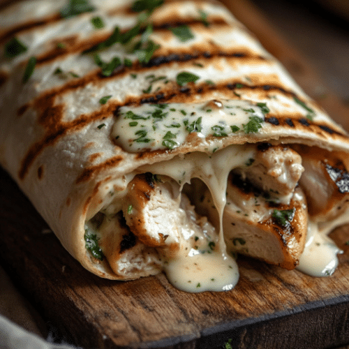 Grilled Chicken & Cheese Wrap with Garlic Herb Sauce