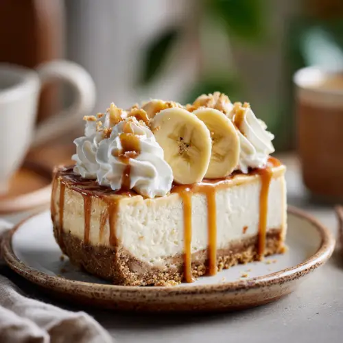 Banana Cream Cheesecake with Caramel Drizzle