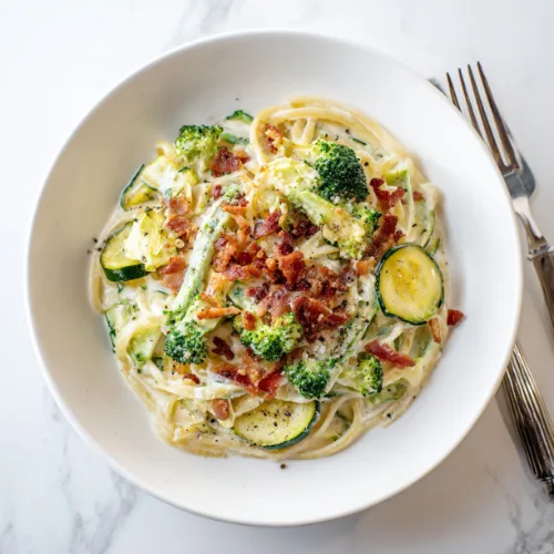 Creamy Zucchini and Broccoli Pasta with Bacon