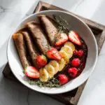 Chocolate Buckwheat Crepes with Caramelized Banana & Berry Compote