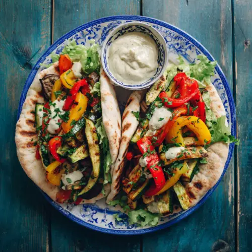 Grilled Veggie Pita Pockets with Garlic Tahini Sauce