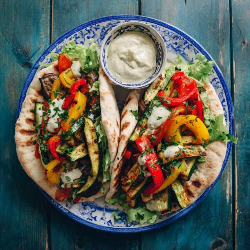 Grilled Veggie Pita Pockets with Garlic Tahini Sauce