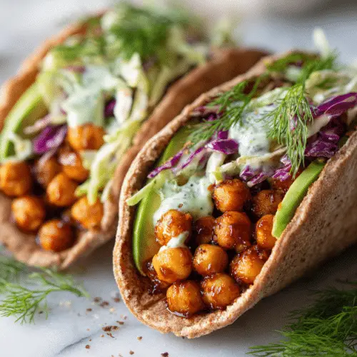 Buffalo Chickpea Avocado Pita Pockets