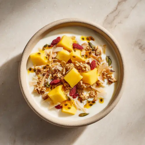 Tropical Yogurt Bowl with Mango, Passion Fruit, and Granola