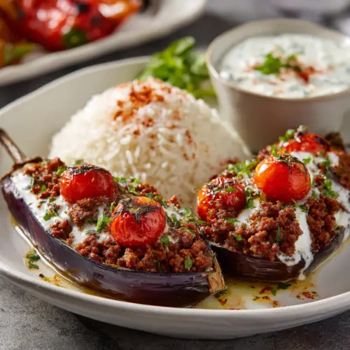 Stuffed Eggplant with Spiced Ground Beef (Karniyarik)