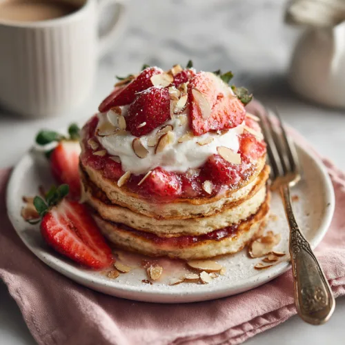 Fluffy Pancakes with Strawberry Chia Jam and Yogurt