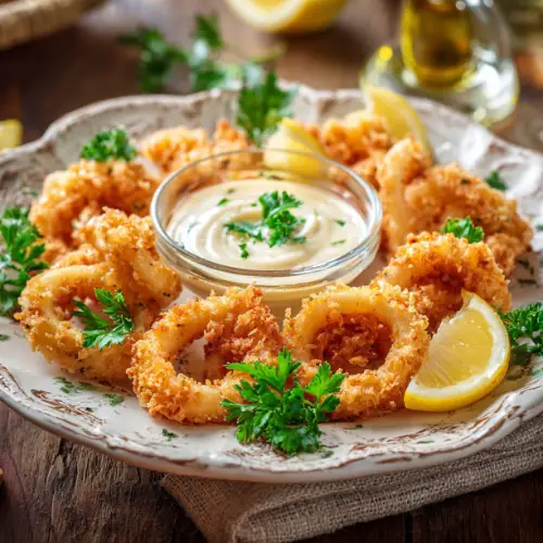 Crispy Fried Calamari with Lemon Garlic Aioli