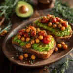 Avocado Toast with Roasted Chickpeas and Cherry Tomatoes