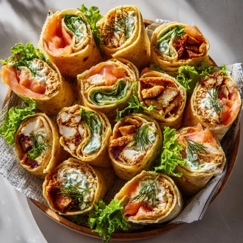Smoked Salmon & Crispy Chicken Tortilla Pinwheels