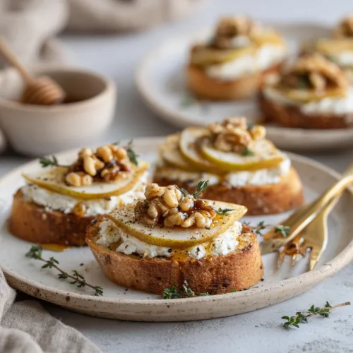 Pear, Walnut & Goat Cheese Crostini with Honey
