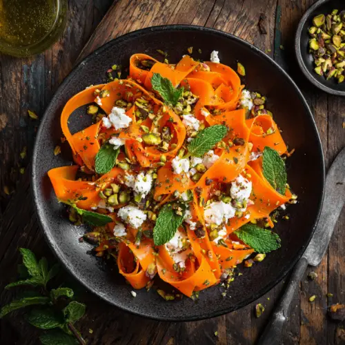 Shaved Carrot Ribbon Salad with Feta & Pistachios