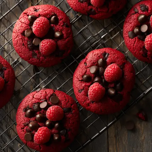 Raspberry Red Velvet Chocolate Chip Cookies