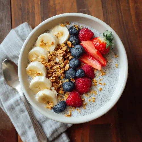 Vanilla Chia Pudding with Fresh Fruit & Granola