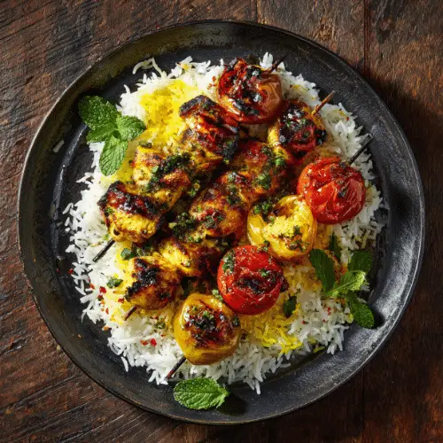 Persian Joojeh Kabob with Saffron Rice