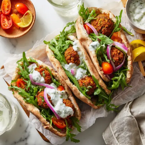 Crispy Falafel Pita Pockets with Herbed Yogurt Sauce