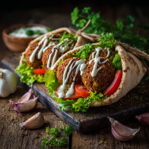 Crispy Falafel Pita with Garlic Tahini Sauce