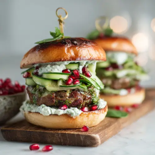 Lamb Burger with Tzatziki and Mint Pesto