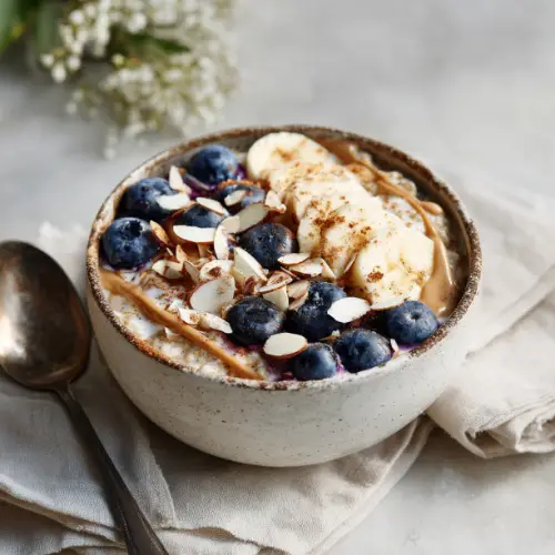 Blueberry Banana Oatmeal Bowl with Almond Butter